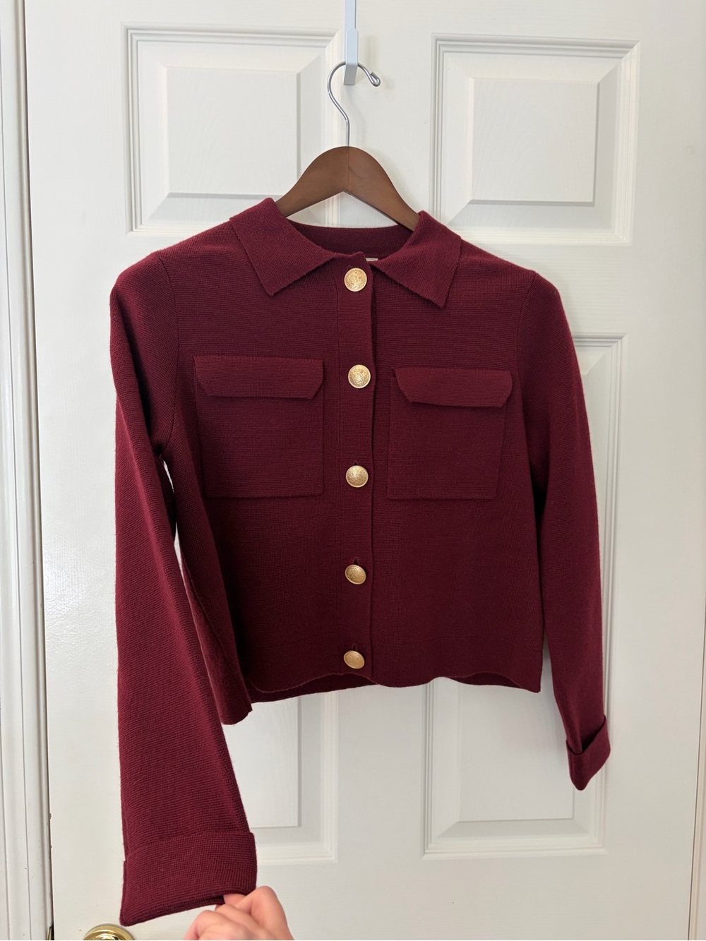 NWT Sezane Gilet Betty Bordeaux Women's Burgundy Button-Front Blazer Jacket XS - Picture 4 of 9